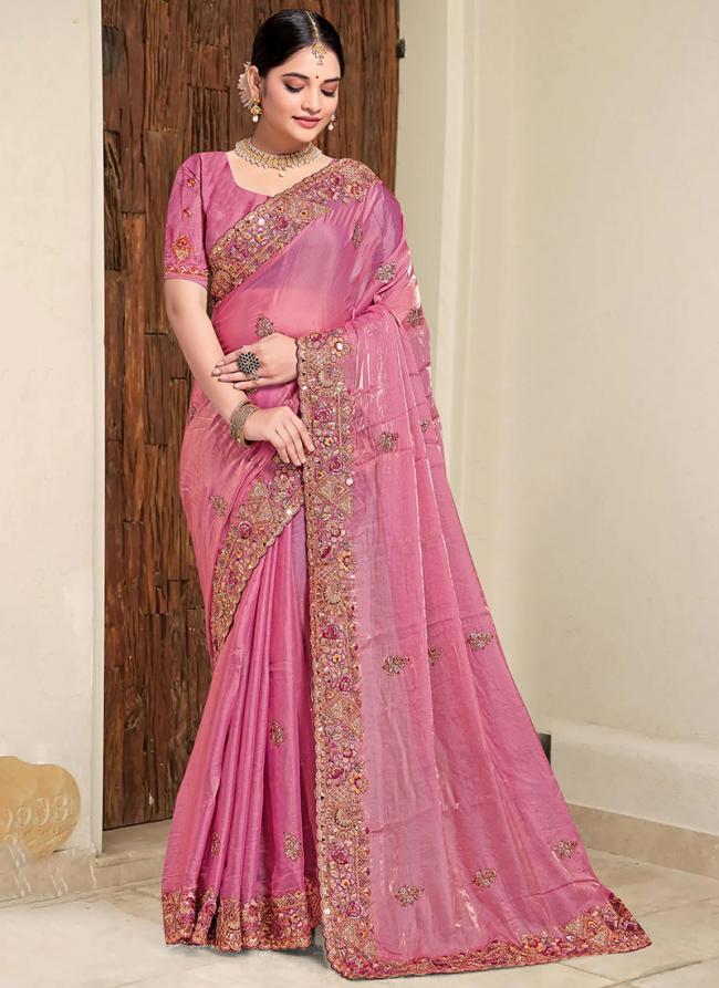 Two Tone Silk Pink Wedding Wear Khatli Work Saree